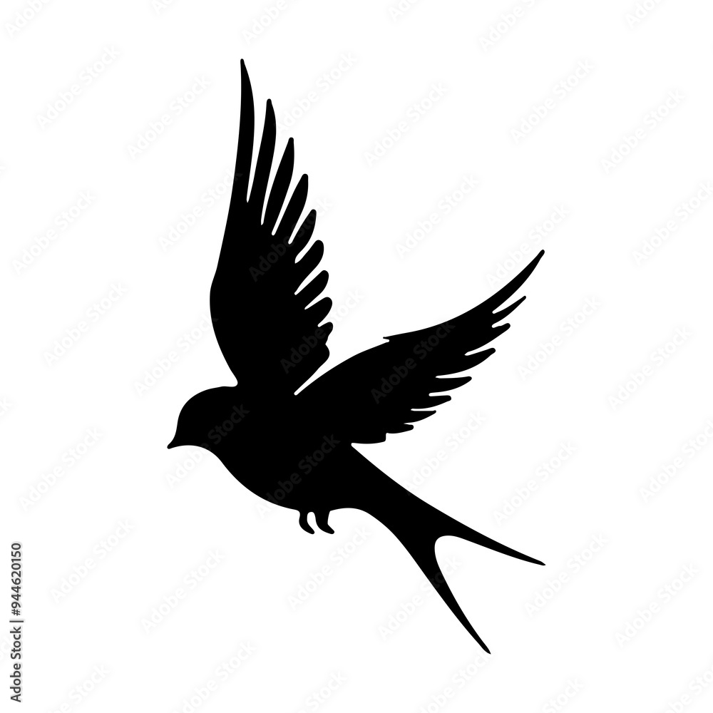 Lovebird vector icon silhouette on white background, flying bird flat vector icon, bird drawing art