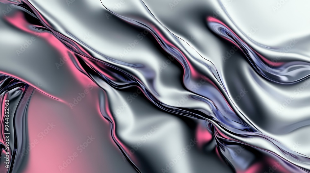 A swirl of chrome silver and pink curves with a touch of light pink in a smooth, abstract design displaying ultrafine details and circular patterns. A swirl of chrome silver and pink curves with a touch of light pink in a smooth, abstract design displaying ultrafine details and circular patterns.