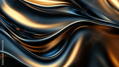 A swirl of dark gold and black curves with a touch of light gold in a smooth, abstract design displaying ultrafine details and circular patterns.