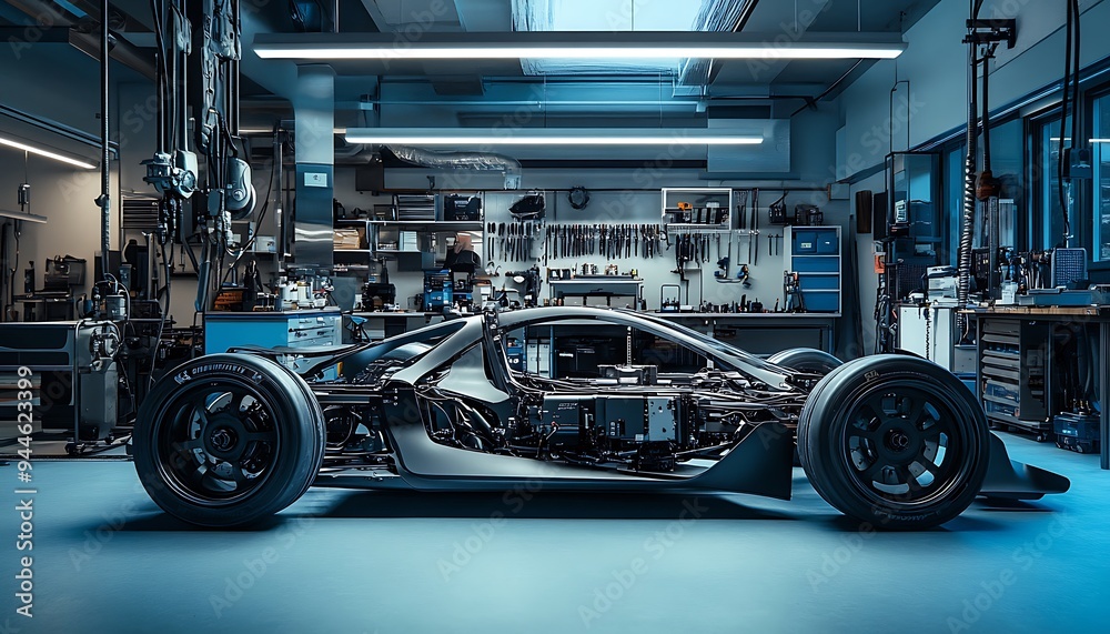 Fototapeta premium Futuristic Car Chassis Made from Lightweight Composite Materials