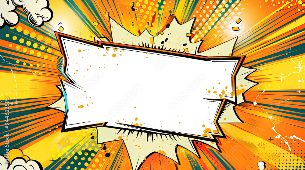 A vibrant comic background with a bottom right textbox, central image ...