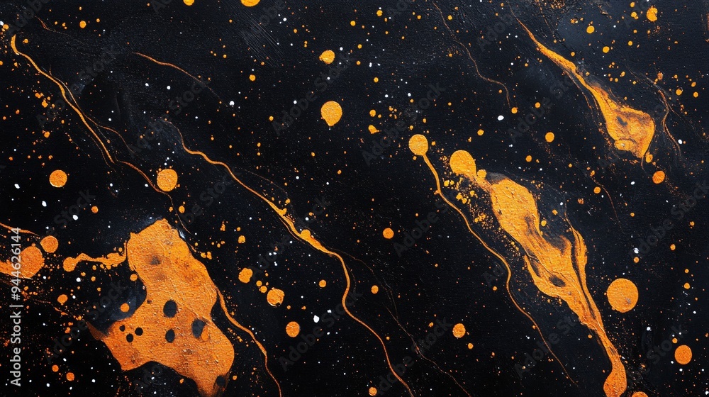 Vibrant abstract art featuring dynamic orange and white splashes on a deep black canvas. Vibrant abstract art featuring dynamic orange and white splashes on a deep black canvas.