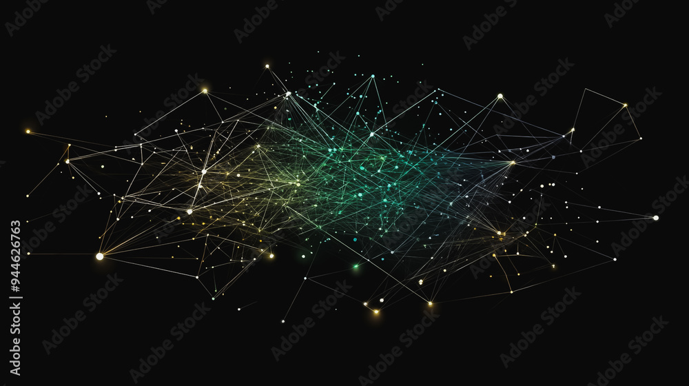 Fototapeta premium Abstract colorful business connection of lines from nodes It is connected to endless nodes and represents the innovation of communication in the network with black background