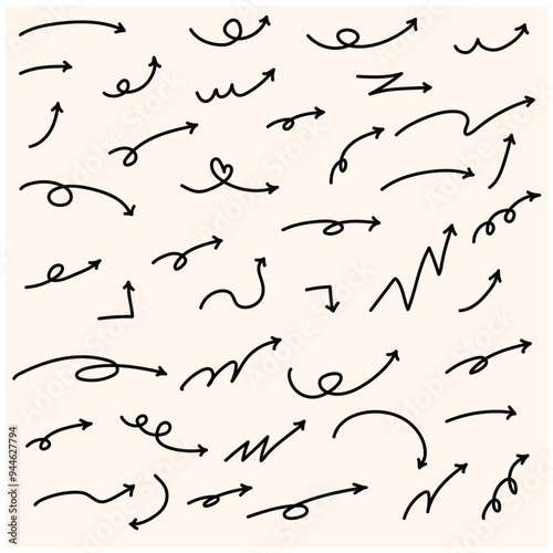 Simple Hand-Drawn Arrow Set Black Vector With illustration style doodle and line art