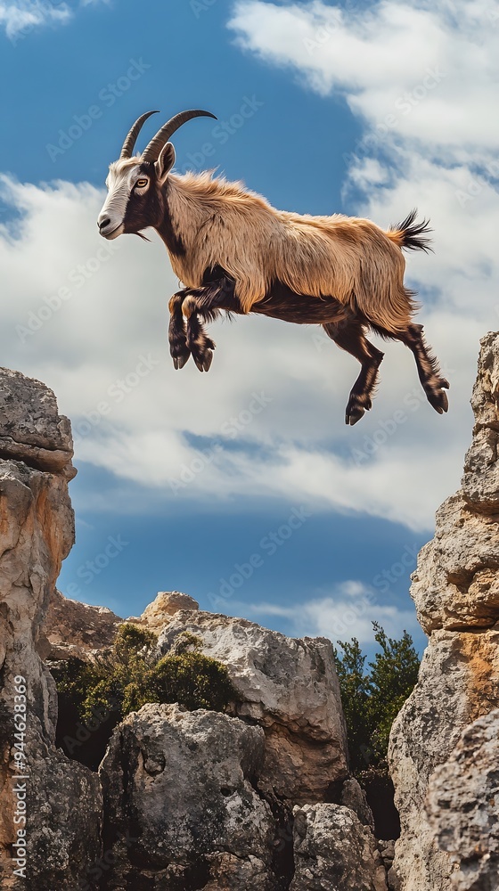 A Goat Leaps Between Two Rock Formations A Goat Leaps Between Two Rock Formations