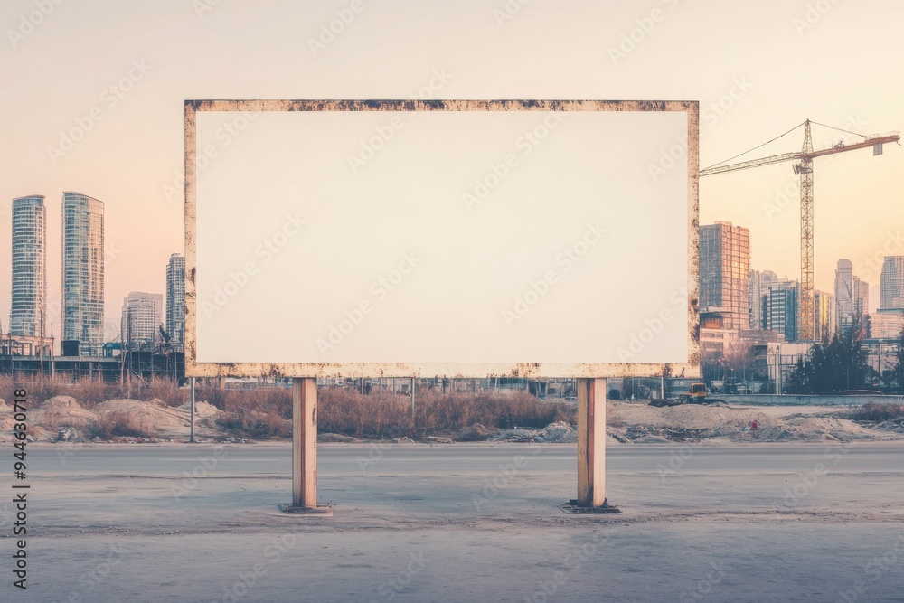 Mockup street billboard in front of modern glass building with natural reflections during soft morning light. Mockup street billboard in front of modern glass building with natural reflections during soft morning light.
