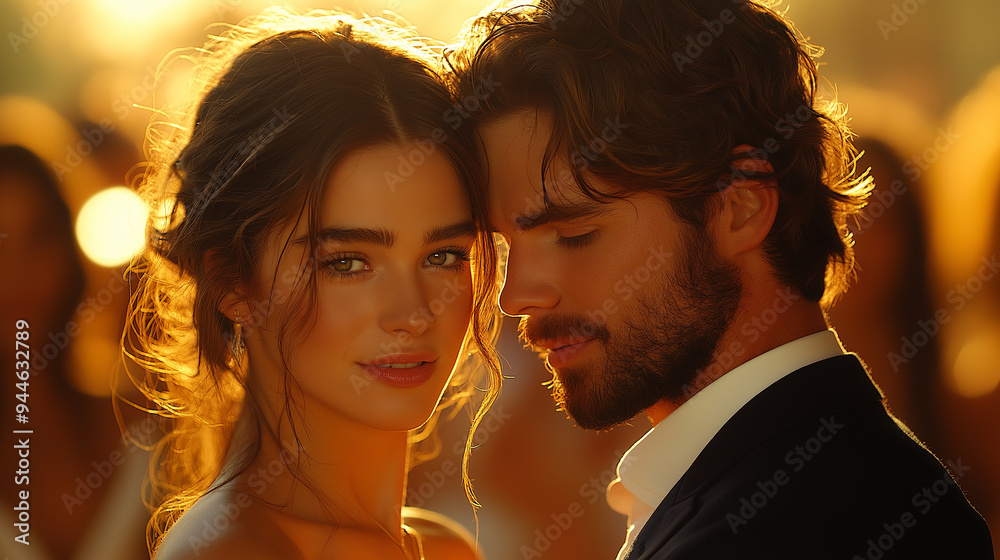 Young couple in love enjoying golden hour sunset Young couple in love enjoying golden hour sunset