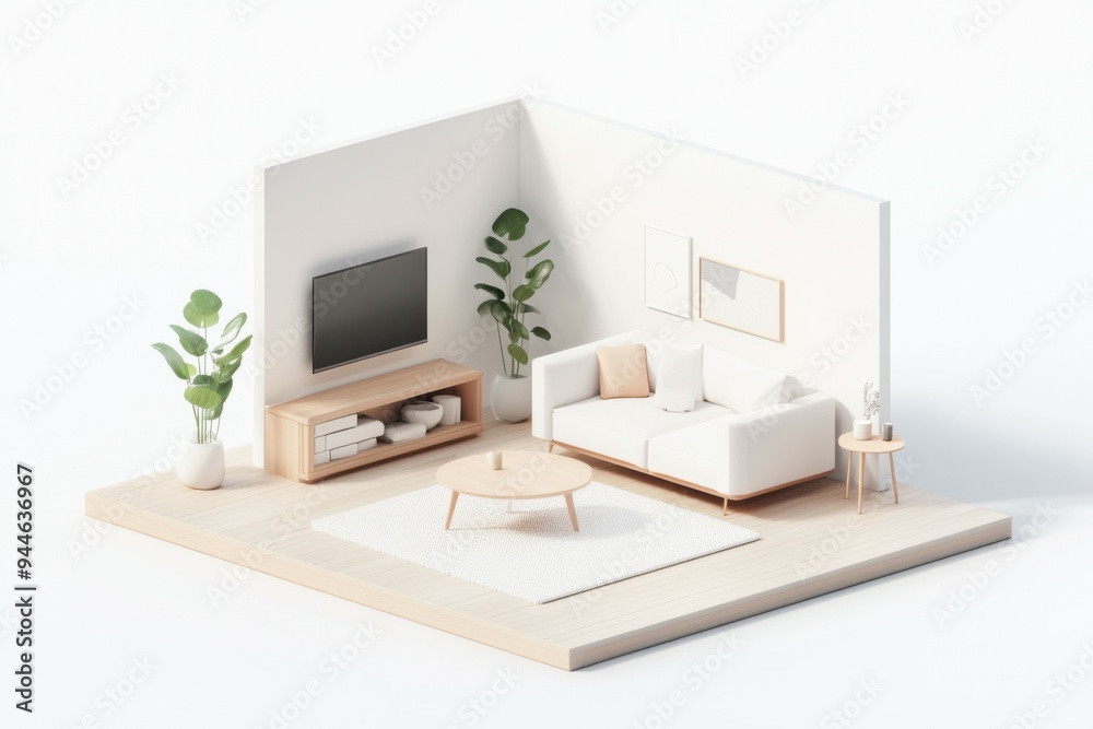 This open living room embodies Muji style with its minimalist furniture, abundant natural light, and tranquil ambiance, creating a perfect space for relaxation and comfort. Isometric style room This open living room embodies Muji style with its minimalist furniture, abundant natural light, and tranquil ambiance, creating a perfect space for relaxation and comfort. Isometric style room