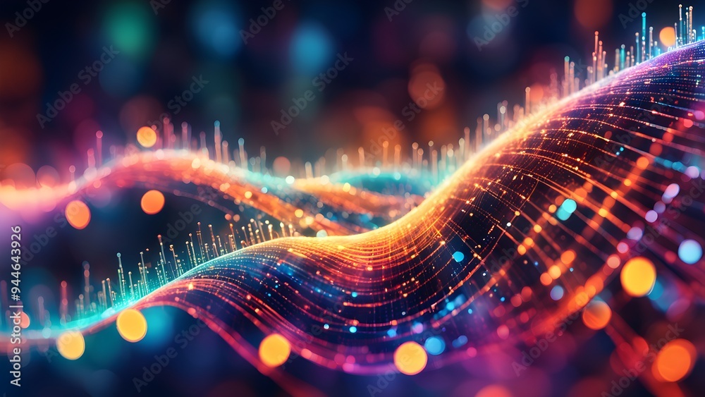 A colorful wave with a lot of dots and lines A colorful wave with a lot of dots and lines