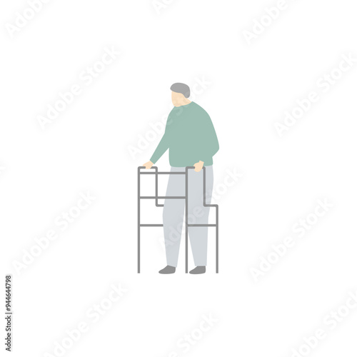 Elderly man with a walker, person, vector Illustration, isolated, icon illustration