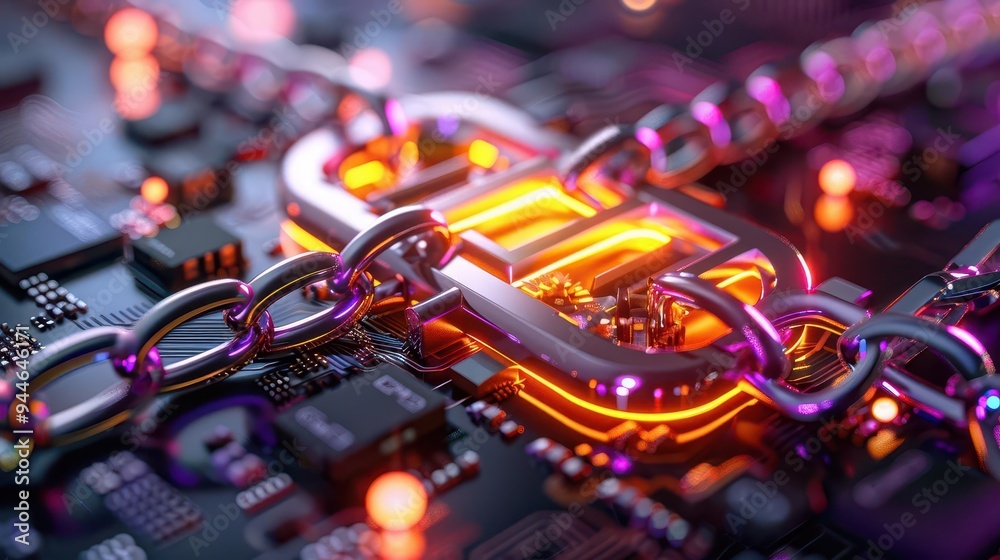 Fototapeta premium Photo-realistic blockchain financial transaction, digital wallet, secure encryption, lifelike graphics, high-definition, vivid colors