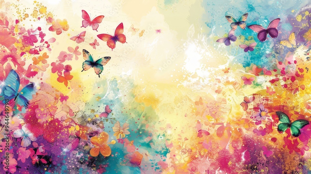 Fototapeta premium Vibrant Watercolor Butterfly Background.