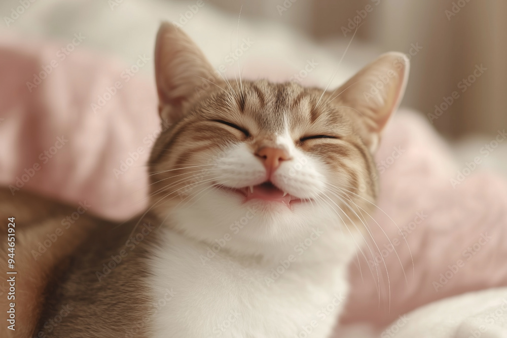 幸せそうな表情をした笑顔の猫 幸せそうな表情をした笑顔の猫