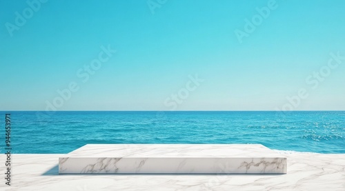 Serene Marble Podium by the Azure Sea