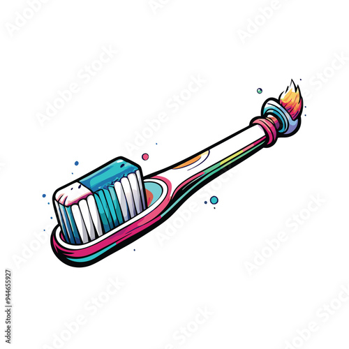 Generate a highly detailed vector image of a toothbrush with a colorful, almost psychedelic design.
