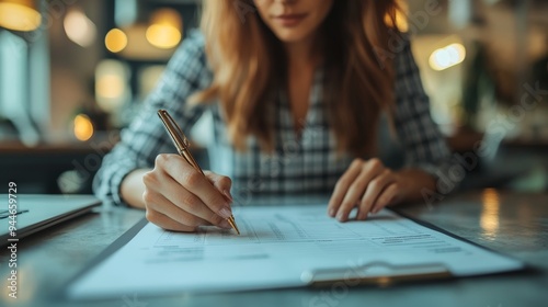 Event planner timetable agenda plan on schedule event. Business woman checking planner, taking note on calendar desk on office table. 