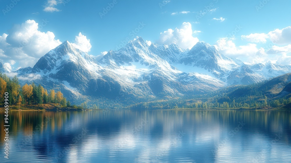Serene Mountain Lake with Snow-Capped Peaks Serene Mountain Lake with Snow-Capped Peaks