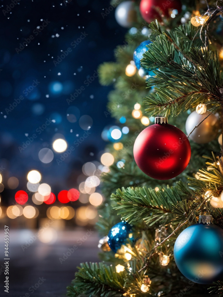 Festive Christmas Tree Branch with Glowing Ornaments Festive Christmas Tree Branch with Glowing Ornaments