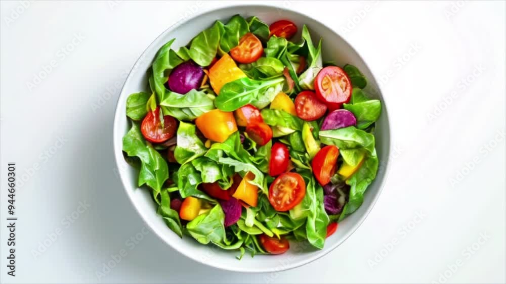 Salad with fresh summer vegetables top view on white background with copy space. Natural organic healthy vegetarian food Salad with fresh summer vegetables top view on white background with copy space. Natural organic healthy vegetarian food