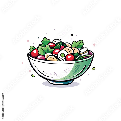 A trendy minimalist icon of a salad bowl filled with colorful ingredients, suitable for health and wellness branding.