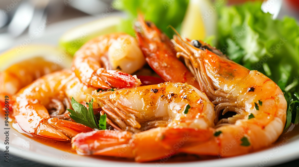 Fried shrimp with herbs, served with lime, garlic and white sauce. Seafood. Homemade Caribbean shrimp.
Restaurant serving. AI generation