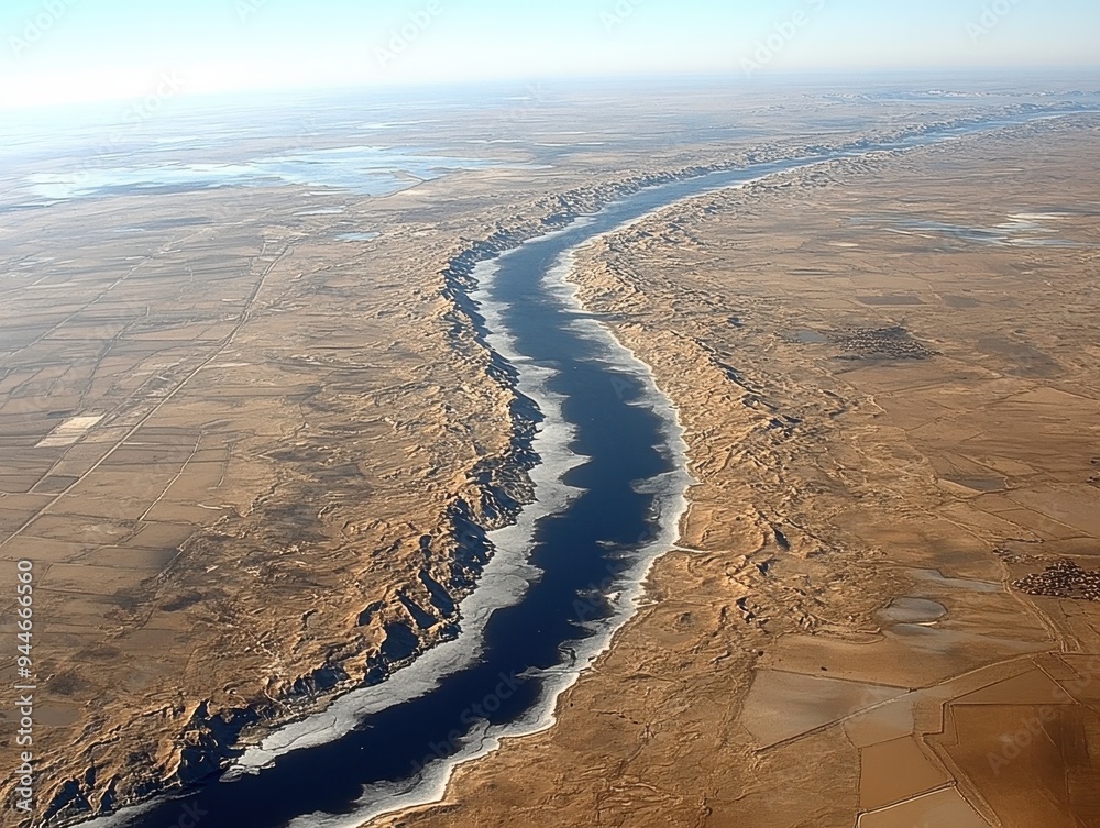 custom made wallpaper toronto digitalAerial View of a Serpentine River Winding Through a Vast, Arid Desert Landscape under Clear Blue Skies Captured in Sharp Detail