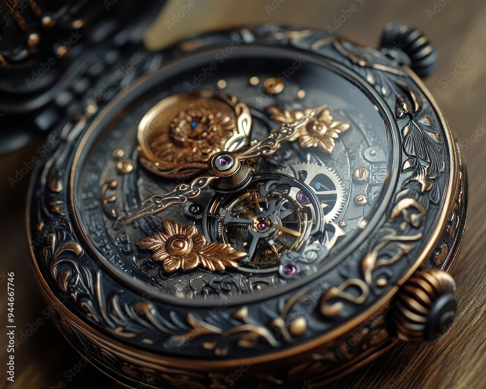 Pocket watch open, with intricate details and a classic design, Nostalgic, Warm, Detailed Pocket watch open, with intricate details and a classic design, Nostalgic, Warm, Detailed