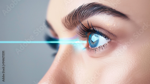 Female eye with laser vision correction, ophthalmology.