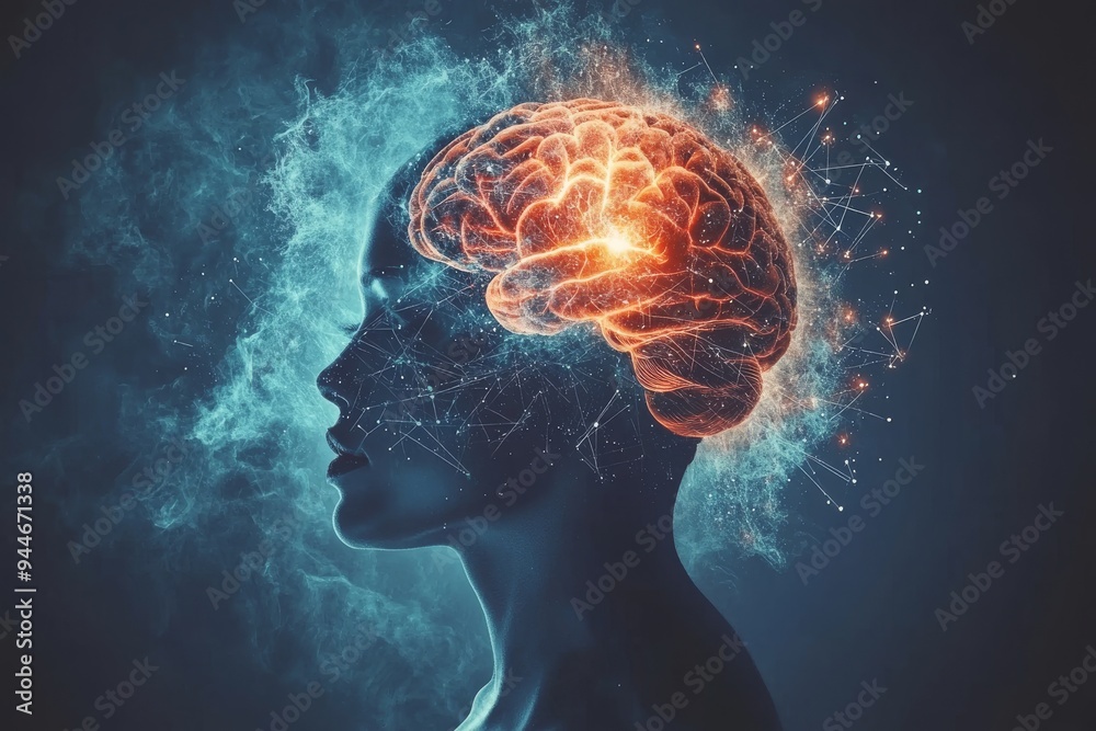 Surreal Portrait of Two Faces with Glowing Brain Illustrations Depicting Cognitive Connectivity Intellectual Bonding and the Power of Thought in a Vibrant Dreamlike Setting Surreal Portrait of Two Faces with Glowing Brain Illustrations Depicting Cognitive Connectivity Intellectual Bonding and the Power of Thought in a Vibrant Dreamlike Setting