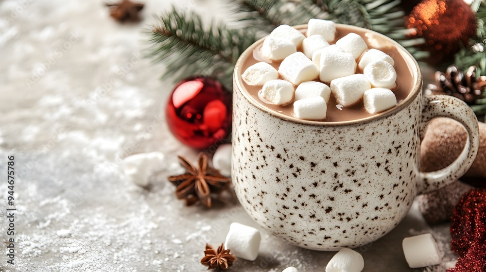 Cozy mug of freshly brewed hot chocolate topped with soft fluffy marshmallows creating a comforting and inviting winter scene Cozy mug of freshly brewed hot chocolate topped with soft fluffy marshmallows creating a comforting and inviting winter scene