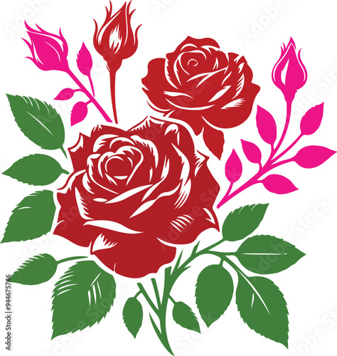 Rose voctor silhouette color flower illustration 17