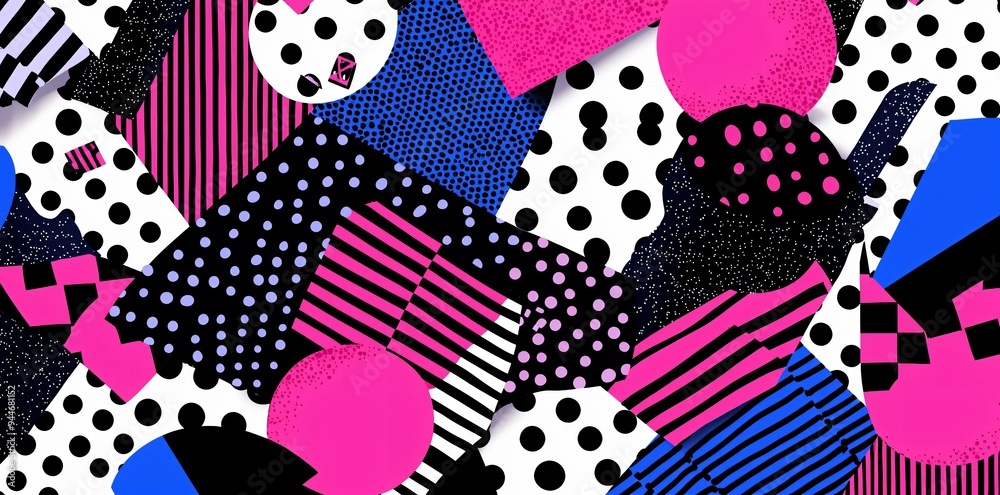 Abstract Geometric Pattern in Pink, Blue, and Black Abstract Geometric Pattern in Pink, Blue, and Black