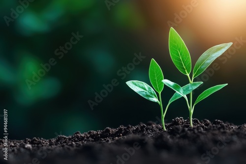 Fresh green seedlings emerging from rich soil, symbolizing new beginnings and growth in a vibrant, natural environment.