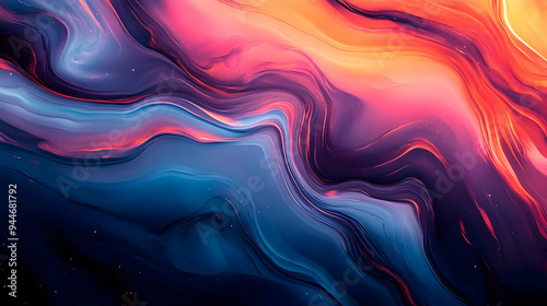 Abstract Swirling Liquid Paint Background with Vibrant Colors