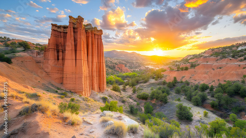 Dramatic Sunset Over Red Rock Canyon Landscape