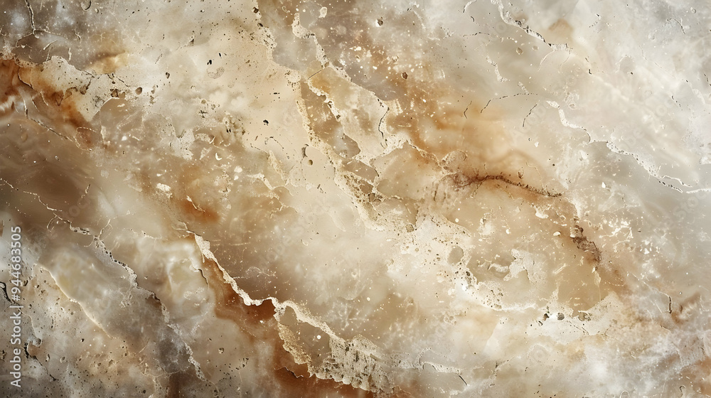 Close-up of a beige marble surface with brown veins and cracks. Close-up of a beige marble surface with brown veins and cracks.