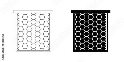 outline silhouette honeycomb frame icon set isolated on white background