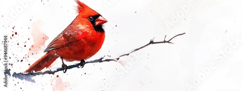 Watercolor illustration of a red cardinal bird a symbol of Christmas featured as a design element on a white background photo