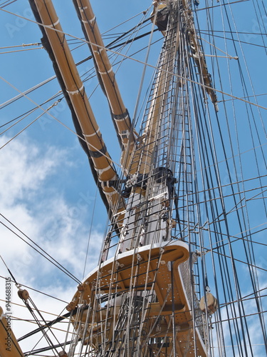 Tokyo, Japan -August 27, 2024:  The mast of a sailing vessel,