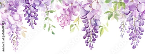 Watercolor illustration of stunning wisteria flowers with a delightful fragrance