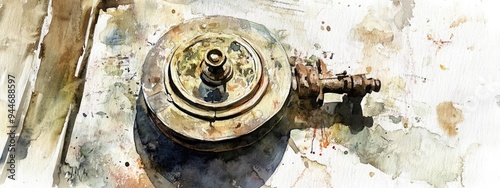 Watercolor illustration of an antique object viewed from above photo