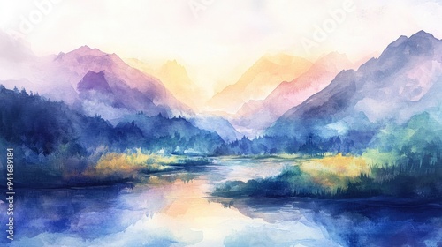 Watercolor illustration of a stunning travel landscape showcasing vibrant colors that depict the beauty of nature Creative design featuring oil painted wall art suitable for large prints represent