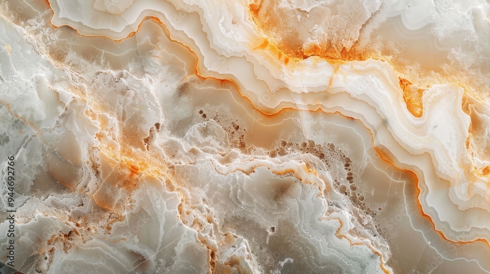 Close-up of a natural stone with brown, white, and gray marbling. Close-up of a natural stone with brown, white, and gray marbling.