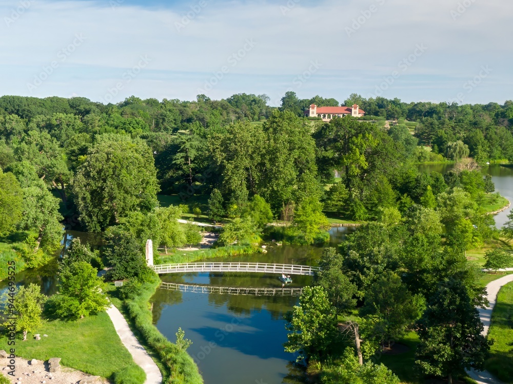 Pond and pedestrian bridge in Forest Park, St Louis, Missouri, United States. Pond and pedestrian bridge in Forest Park, St Louis, Missouri, United States.