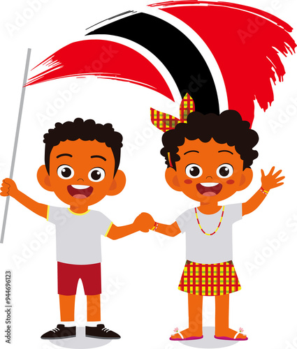 NIÑOS CON BANDERA DE TRINIDAD Y TOBAGO photo