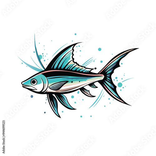 A vector silhouette of a swordtail fish on a white background.