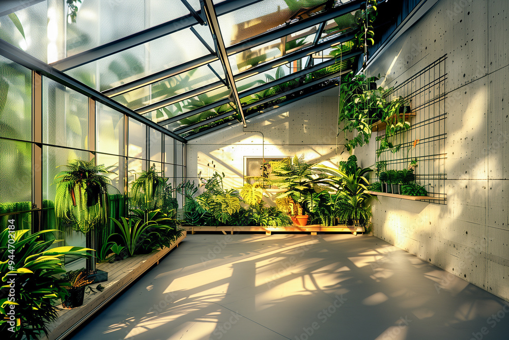 A large room with a lot of plants and a lot of sunlight A large room with a lot of plants and a lot of sunlight