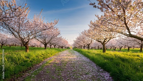 Beautiful cherry trees landscape in the Park