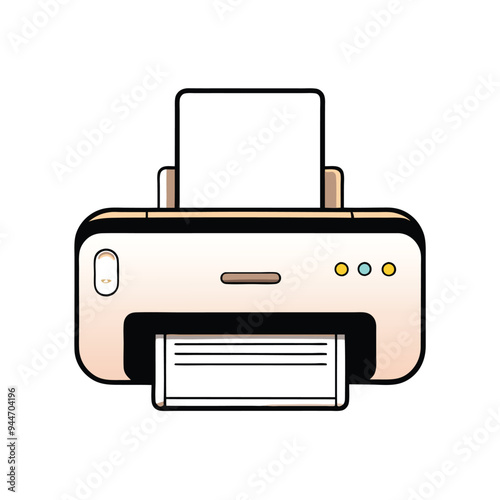Cartoon illustration of a beige printer with a white background.