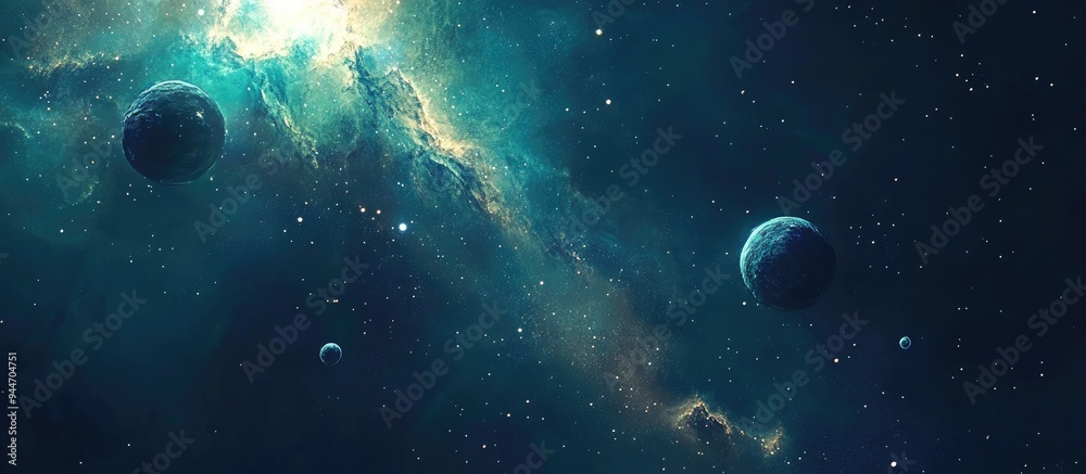 Obraz premium Cartoon rendering in 3D of a nebula and a cluster of stars in deep space showcasing science fiction art